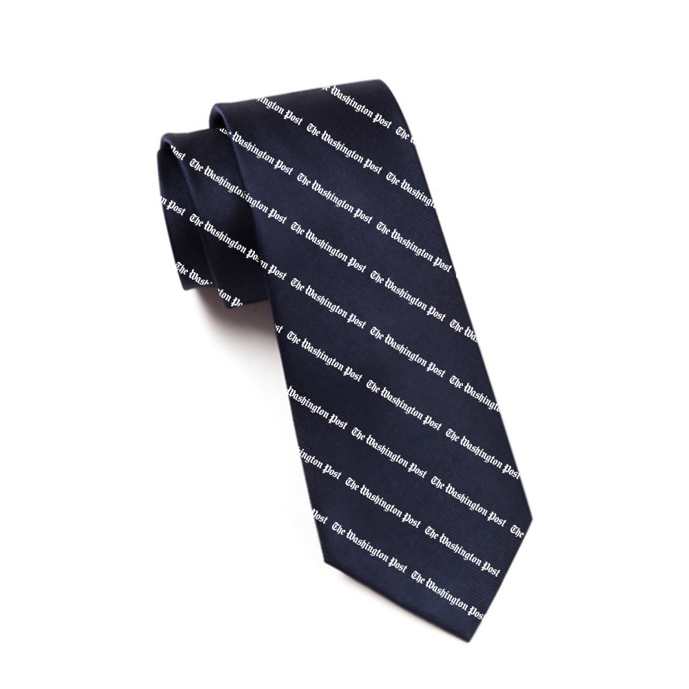 Navy tie with The Washington Post logo as a pattern, silk