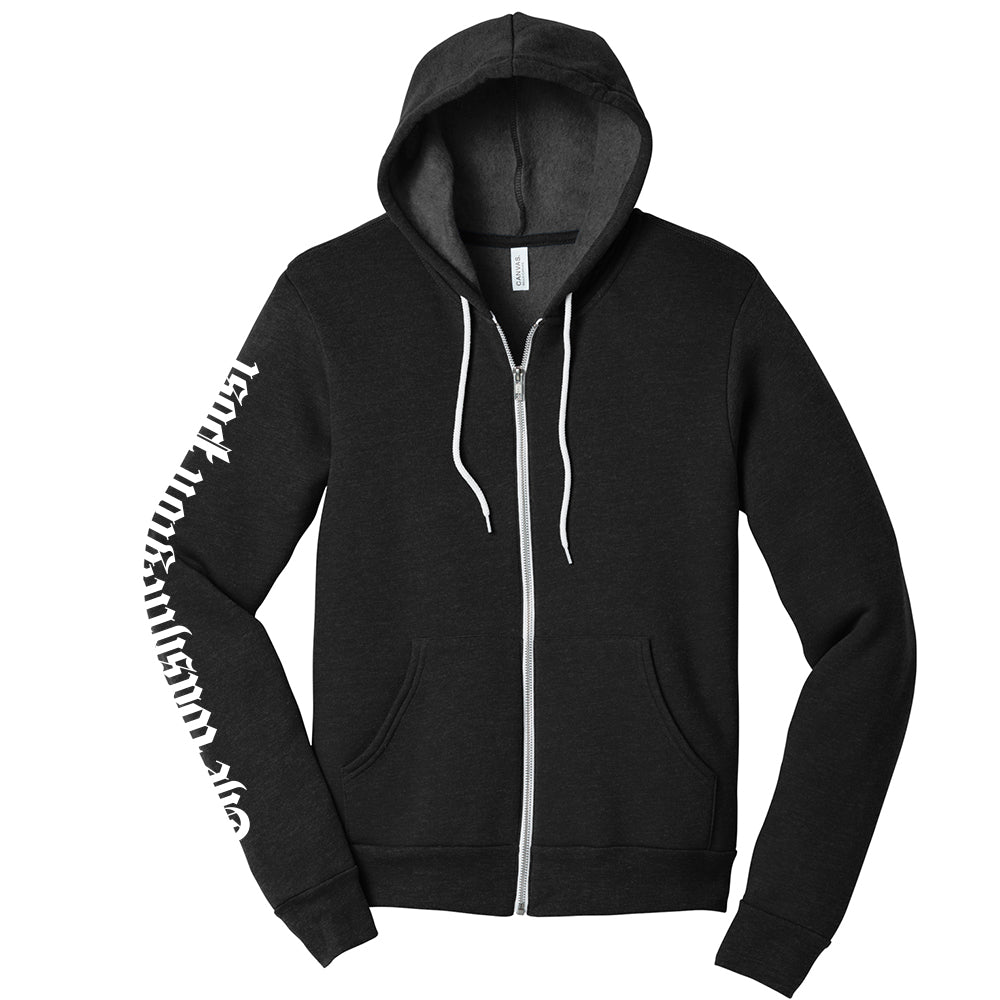 Washington Post zip hoodie gray logo sleeve casual apparel.