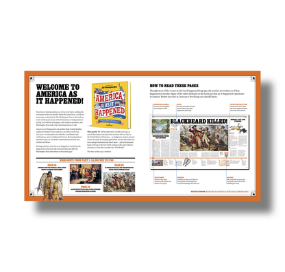 America As It Happened Part 1 US history book newspaper style format. page designs.