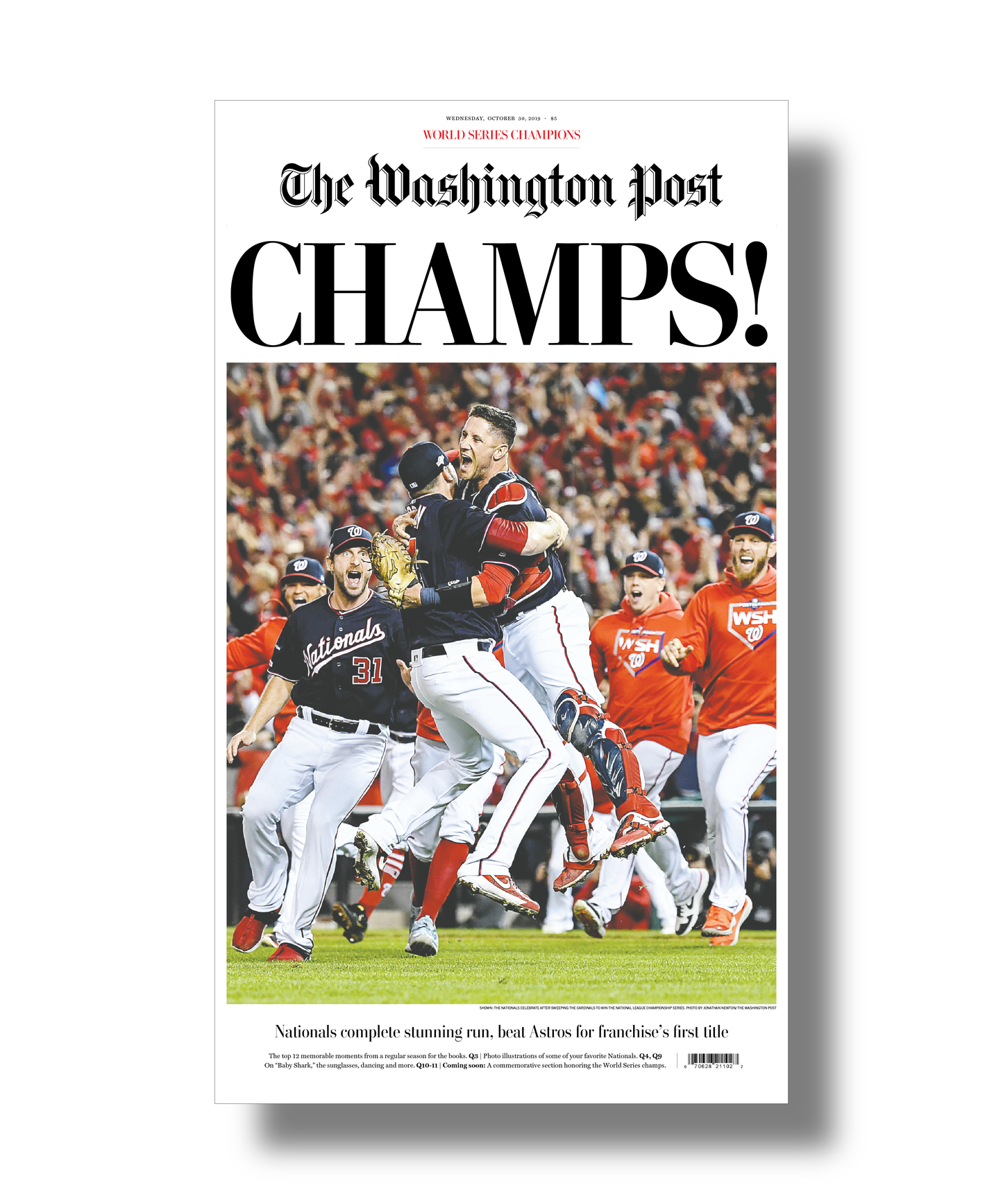 World Series Champions Washington Nationals Front Page of Washington Post