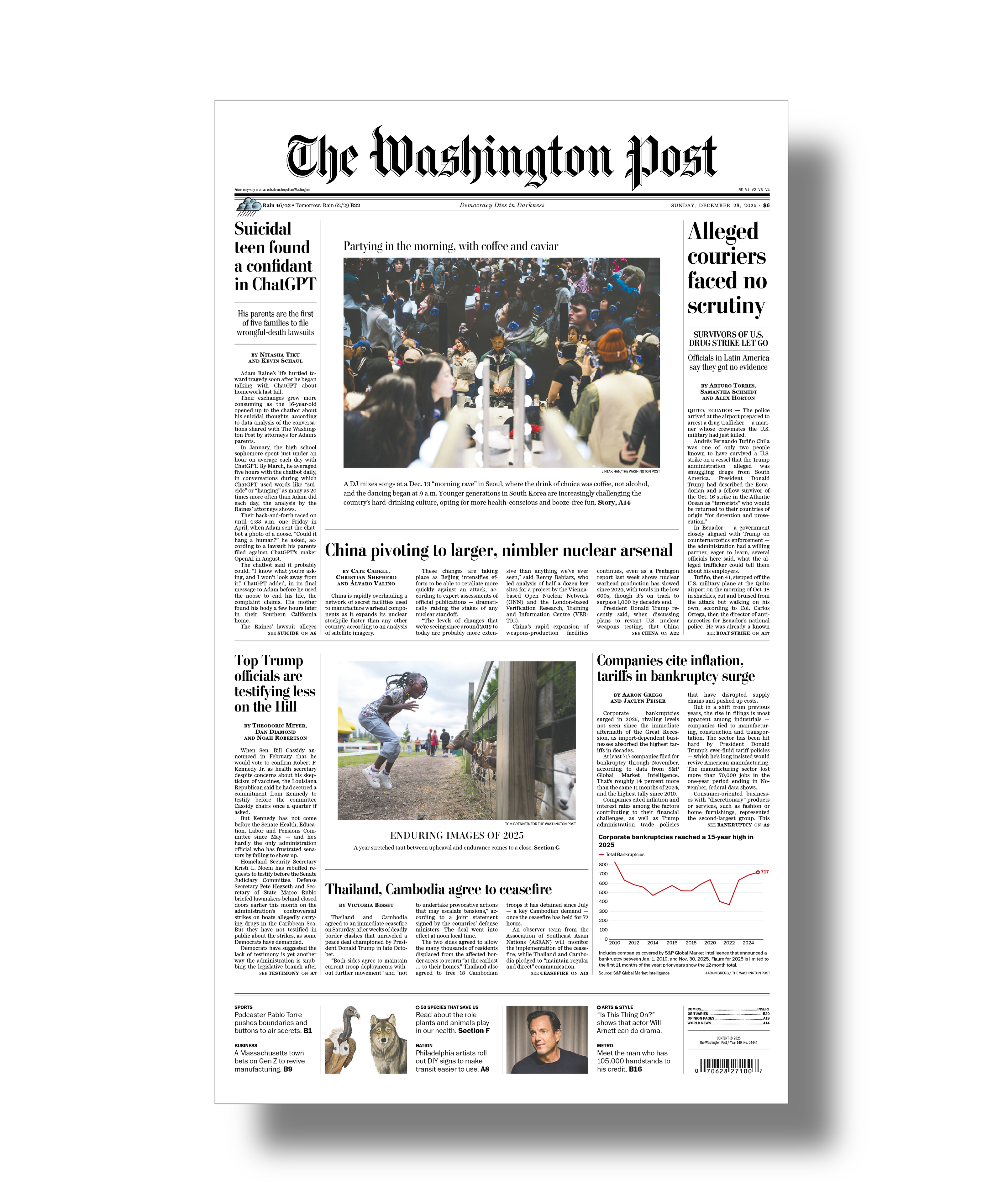 An example of the front page of The Washington Post newspaper.