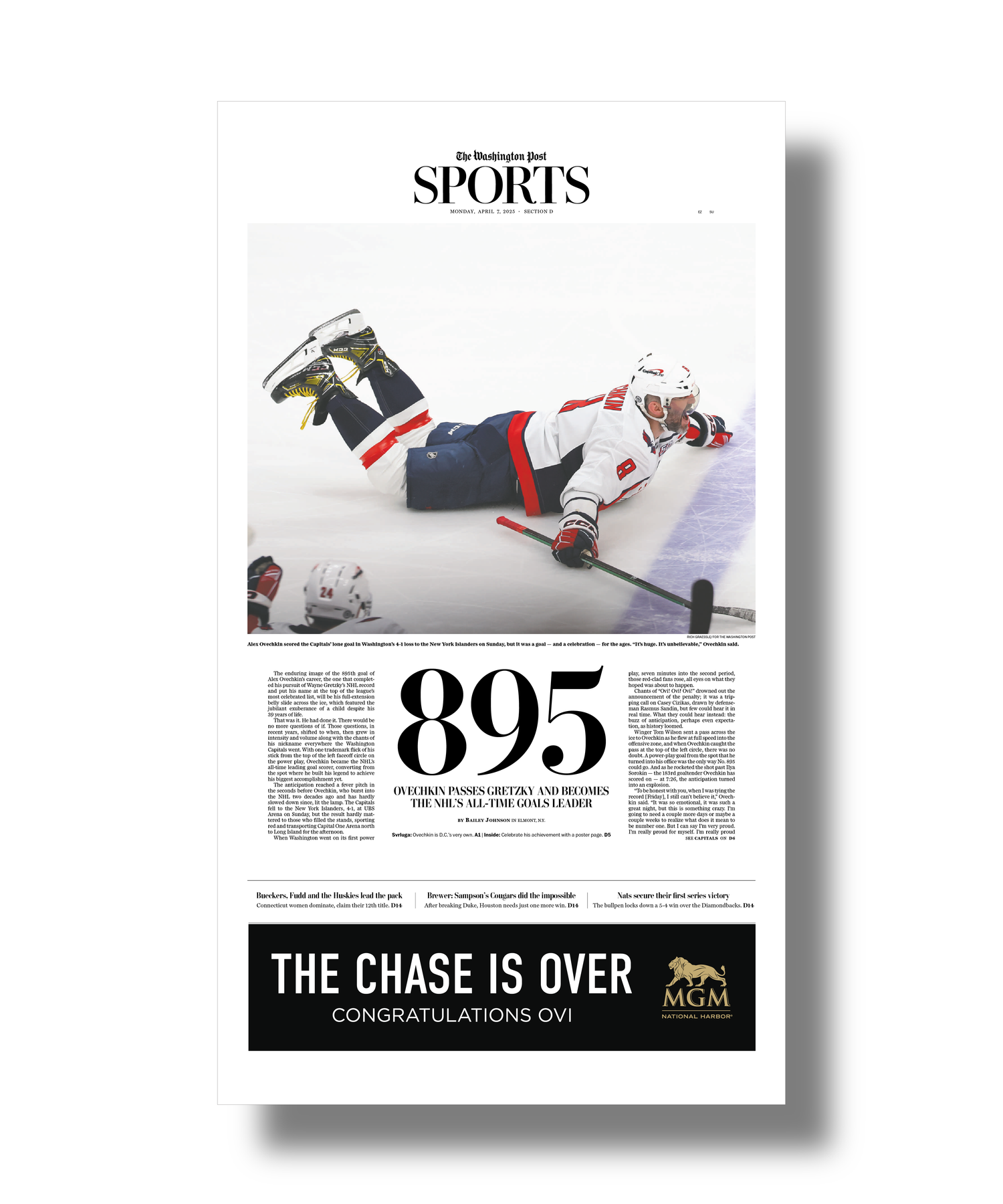 Washington Post Ovechkin 895 goals front page newspaper poster