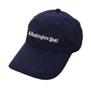 navy blue baseball cap with The Washington Post written on the front in white letters 