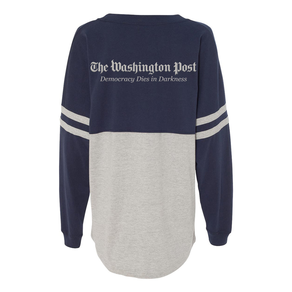 Navy and grey spirit jersey with The Washington Post logo and tagline across the back