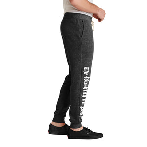 Grey jogging pants with The Washington Post logo down the leg