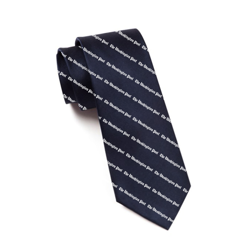 Navy tie with The Washington Post logo as a pattern, silk 