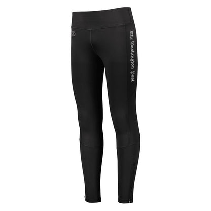 Black leggings with The Washington Post in silver text on the top of the left leg.
