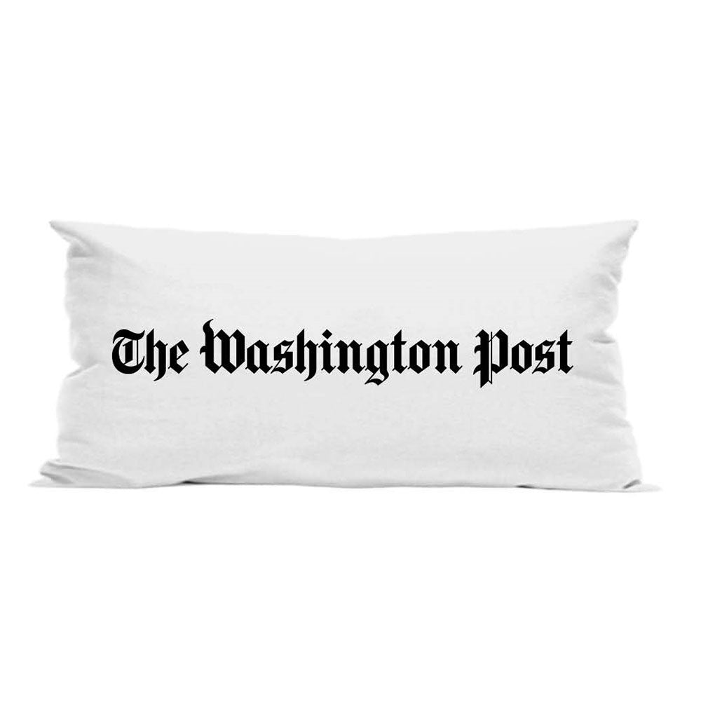 Rectangular white pillow with The Washington Post in black text in the center.