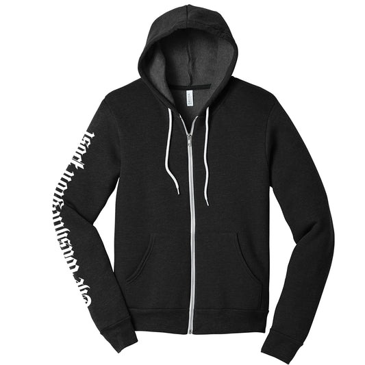 Washington Post zip hoodie gray logo sleeve casual apparel.