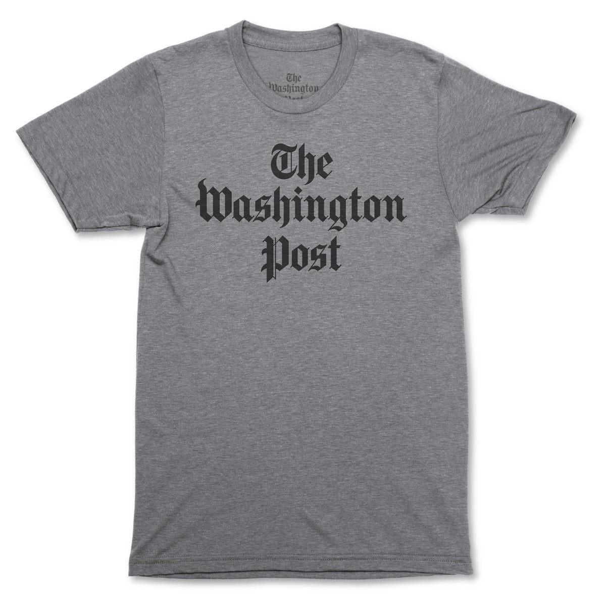 The Washington post logo t-shirt in charcoal grey, short sleeved, black writing 