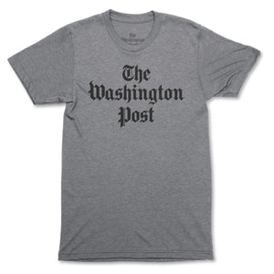 The Washington post logo t-shirt in charcoal grey, short sleeved, black writing 
